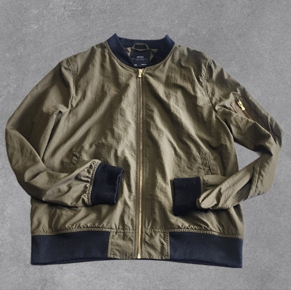 Zara Basic Army Green Bomber Size Large